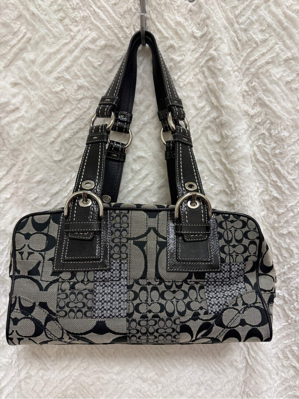 Coach Black and Gray Patchwork Shoulder Bag - Picture 2 of 12